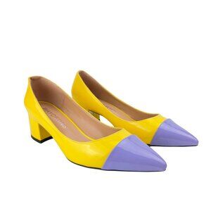 Yellow and Purple Patent Block Heels